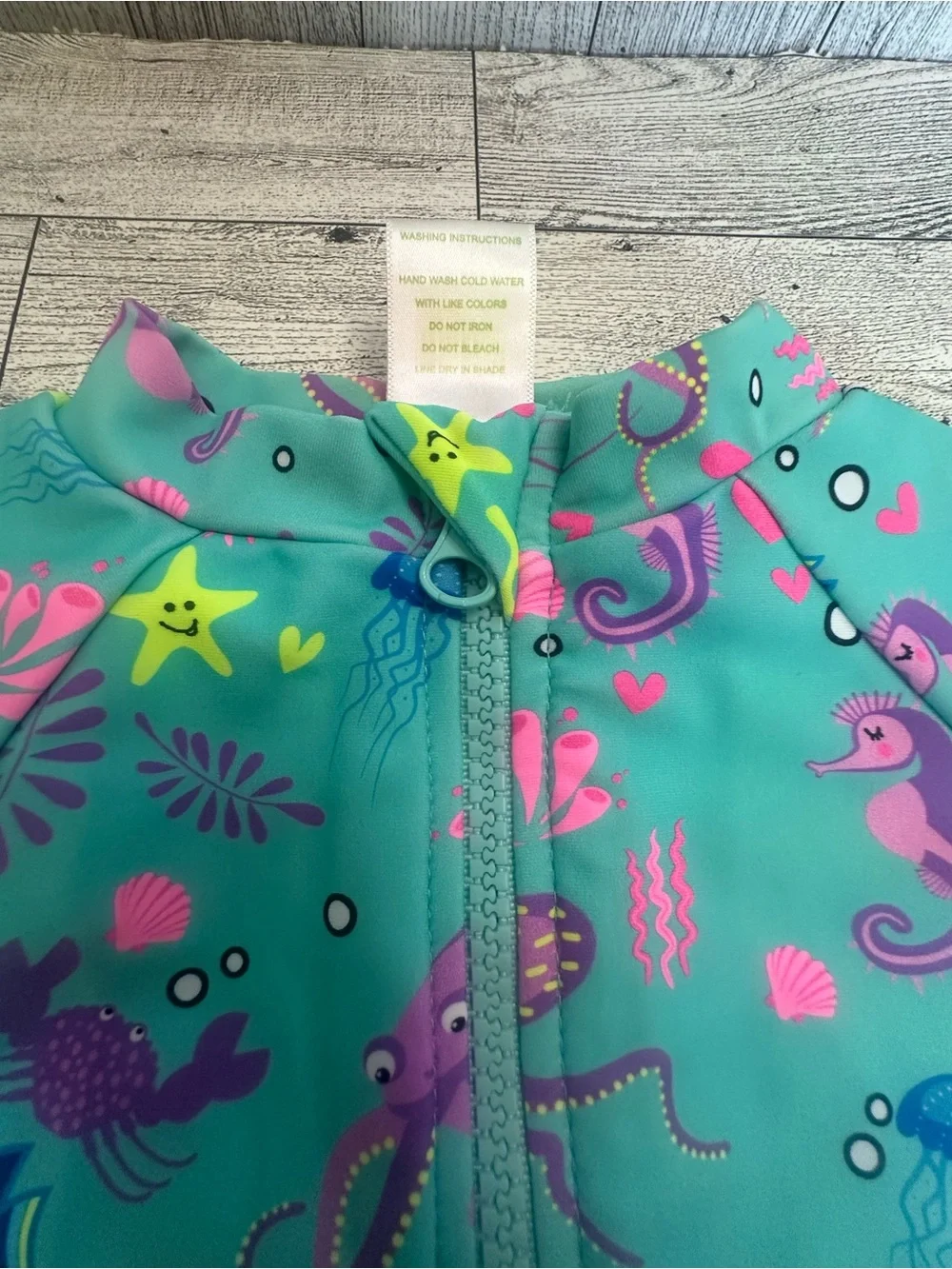 Kids Teal Sea Life Rashguard Coverup with Matching Hat size 9-12 months